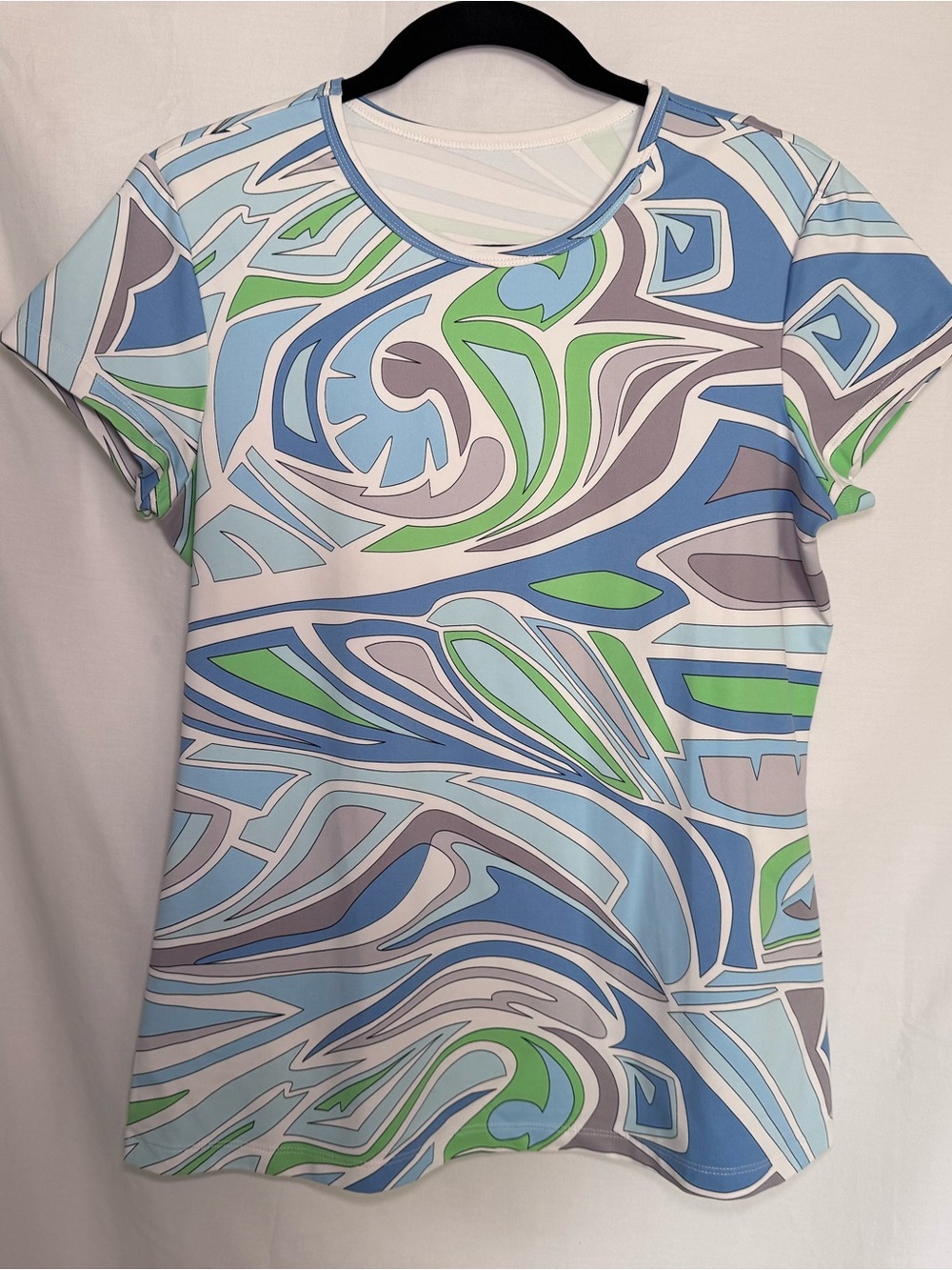 J. McLaughlin Abstract Swirl Short Sleeve Tee in Blue, Green & Gray